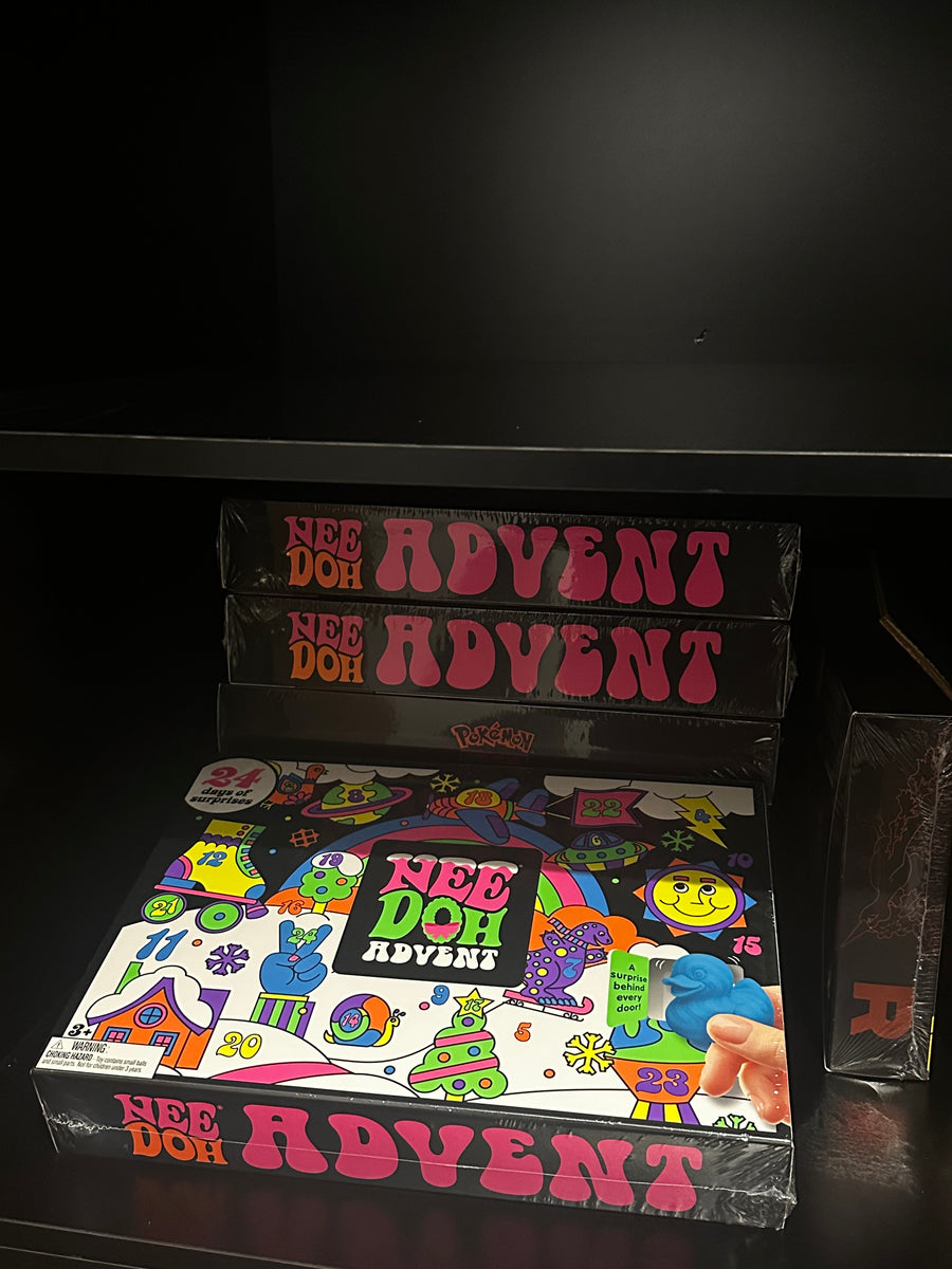Customer photo of NeeDoh Advent Calendars stacked on a shelf